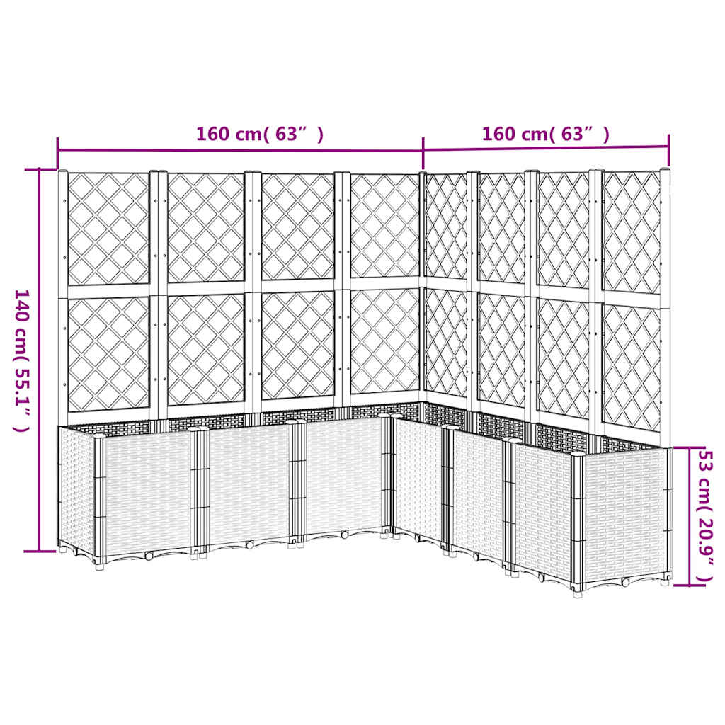 vidaXL Garden Planter with Trellis Blue Grey 160x160x140 cm PP
