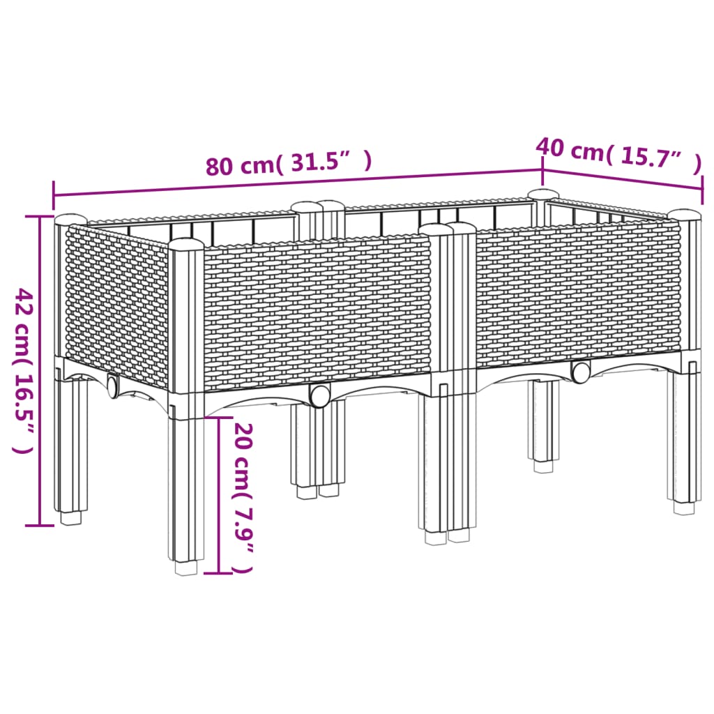 vidaXL Garden Planter with Legs White 80x40x42 cm PP