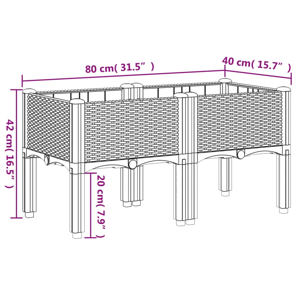 vidaXL Garden Planter with Legs Brown 80x40x42 cm PP