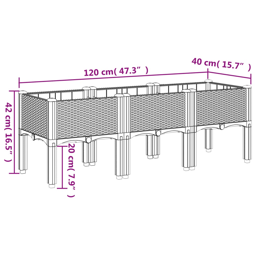 vidaXL Garden Planter with Legs Black 120x40x42 cm PP