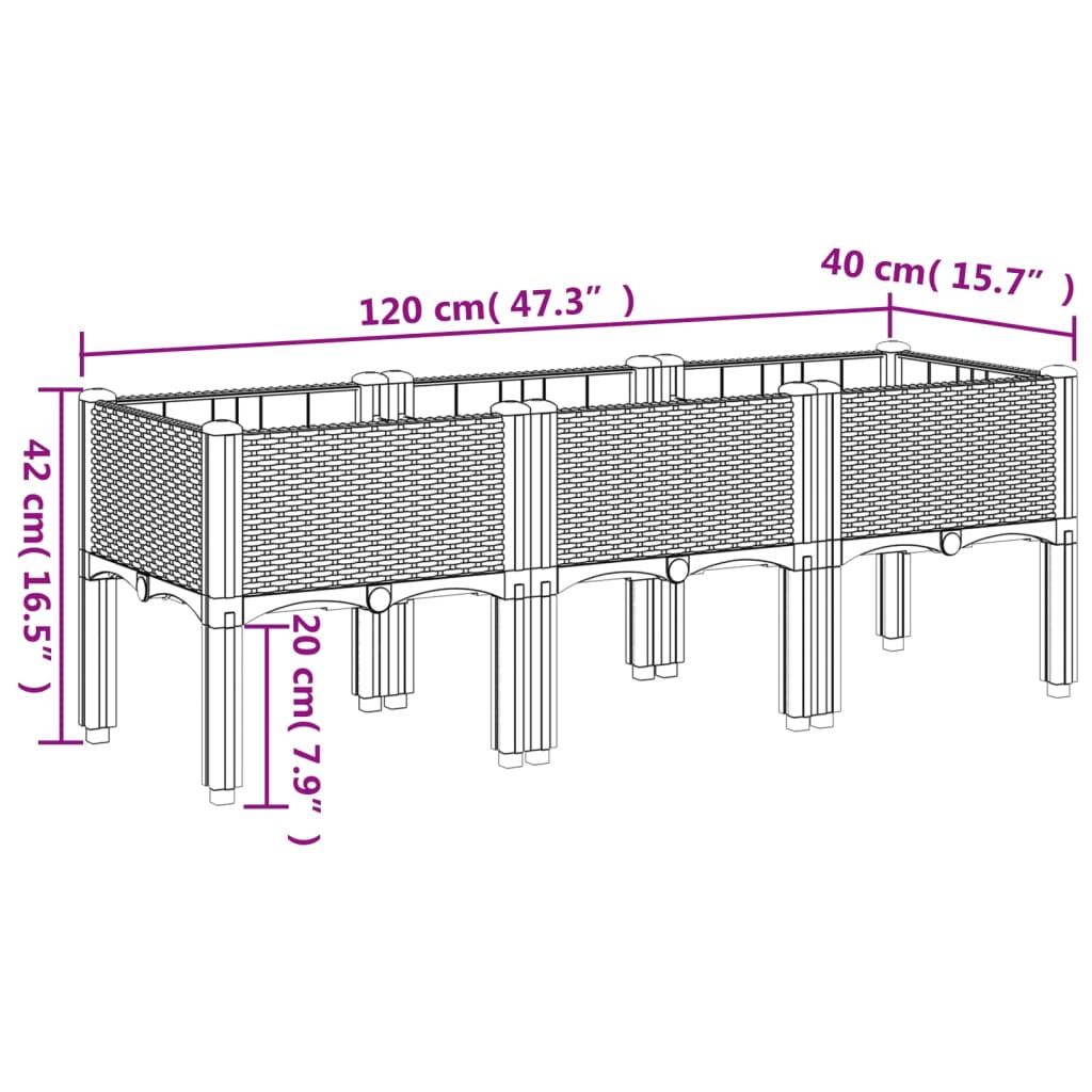 vidaXL Garden Planter with Legs White 120x40x42 cm PP