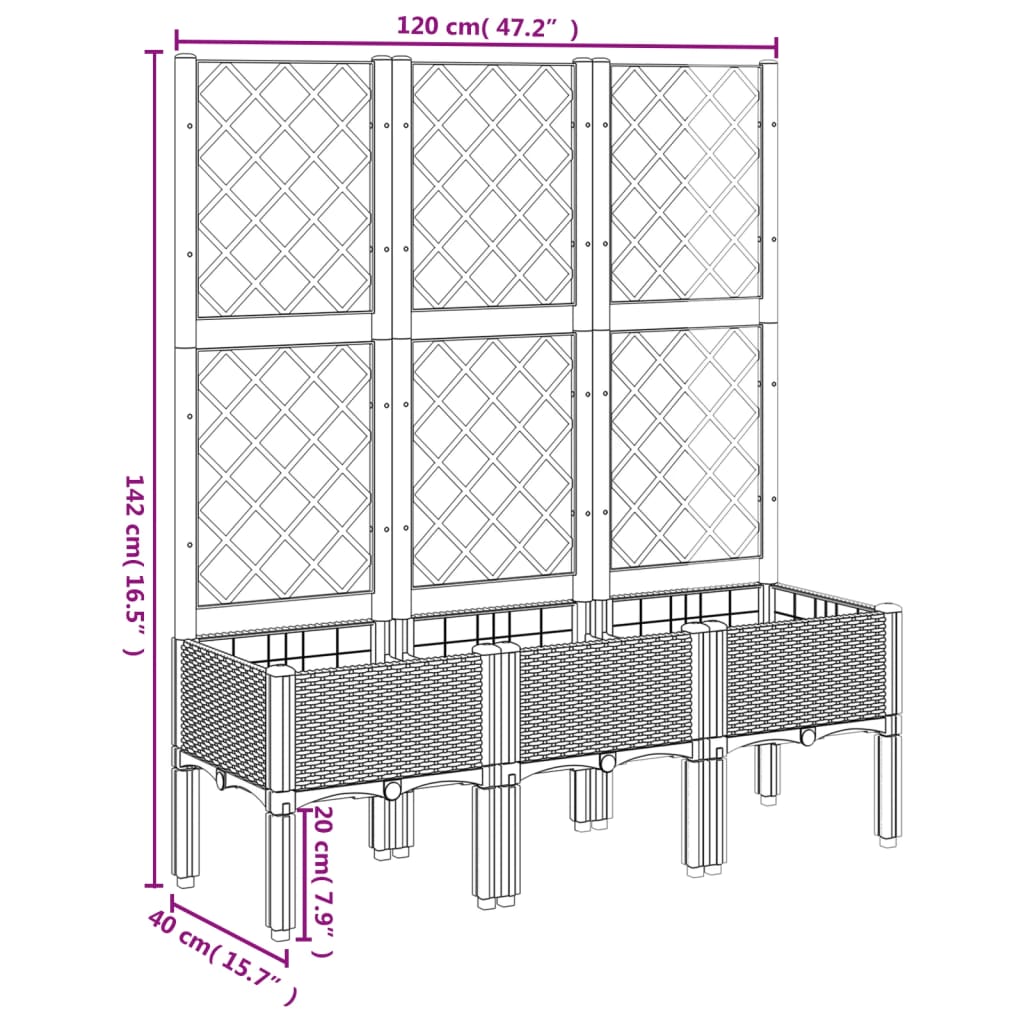 vidaXL Garden Planter with Trellis White 120x40x142 cm PP