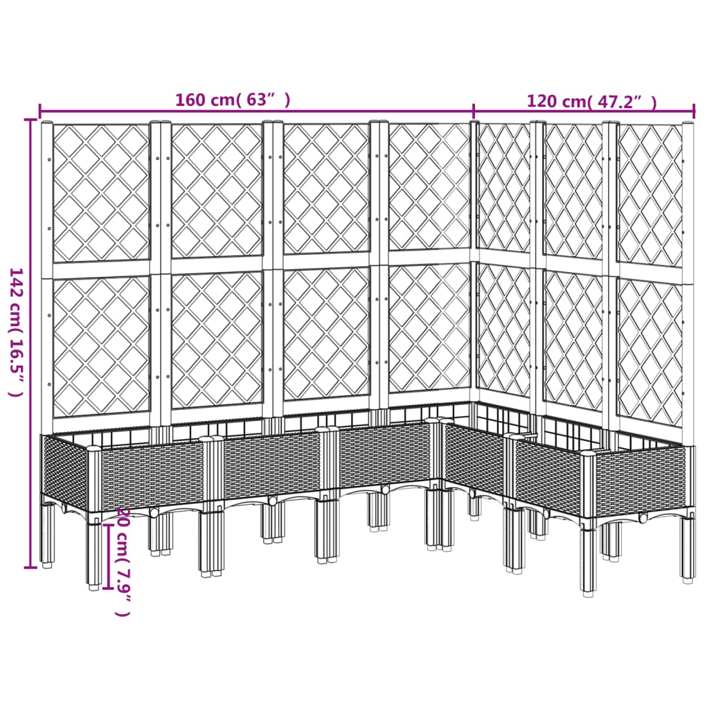 vidaXL Garden Planter with Trellis Black 160x120x142 cm PP