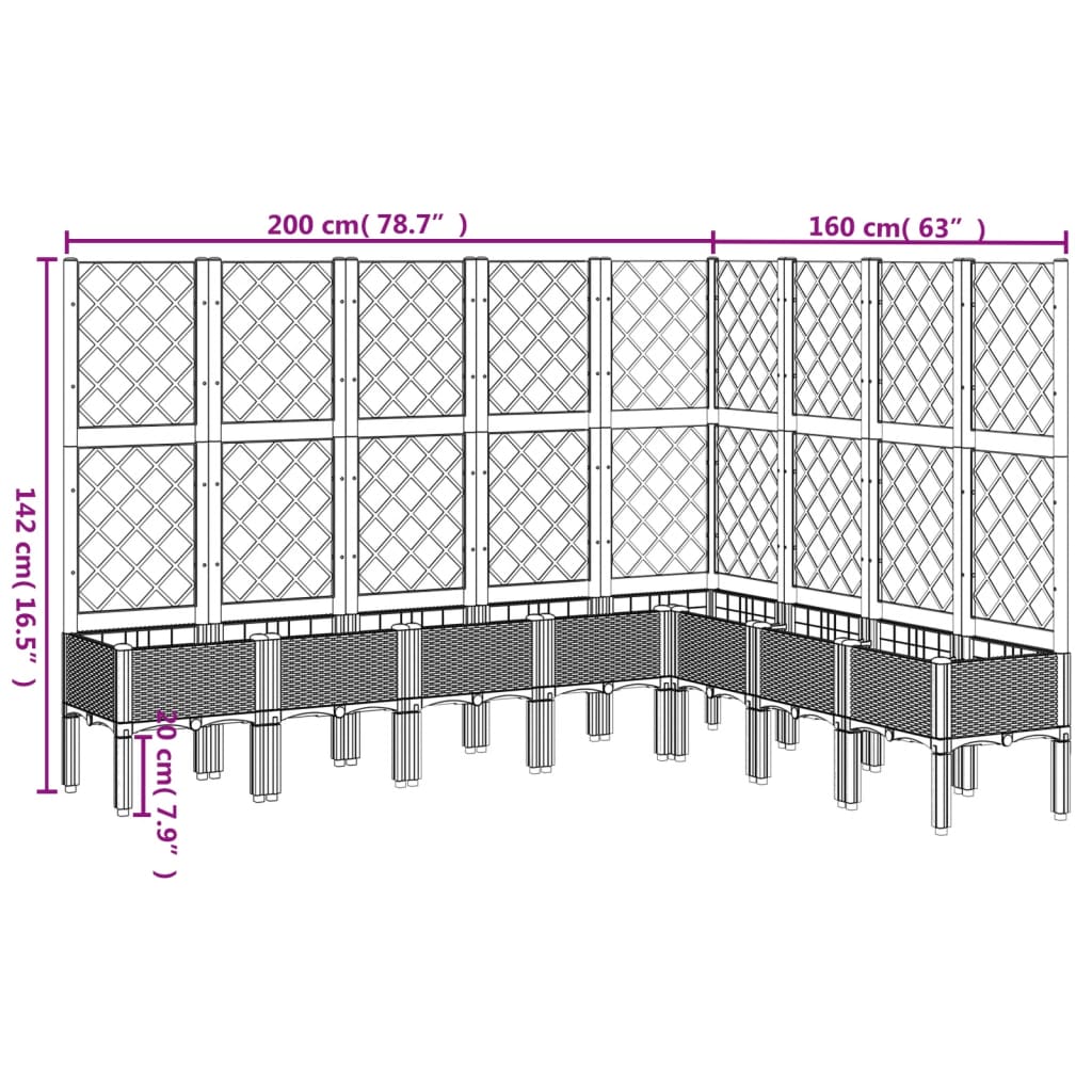 vidaXL Garden Planter with Trellis White 200x160x142 cm PP