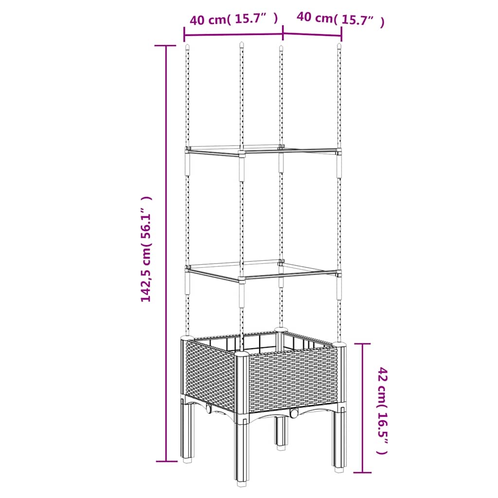 vidaXL Garden Planter with Trellis Blue Grey 40x40x142.5 cm PP