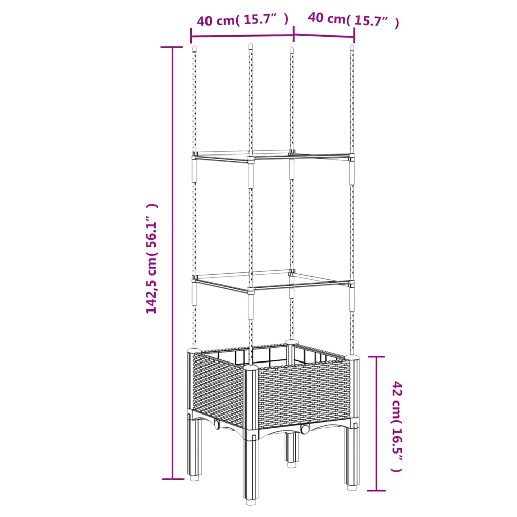 vidaXL Garden Planter with Trellis Black 40x40x142,5 cm PP