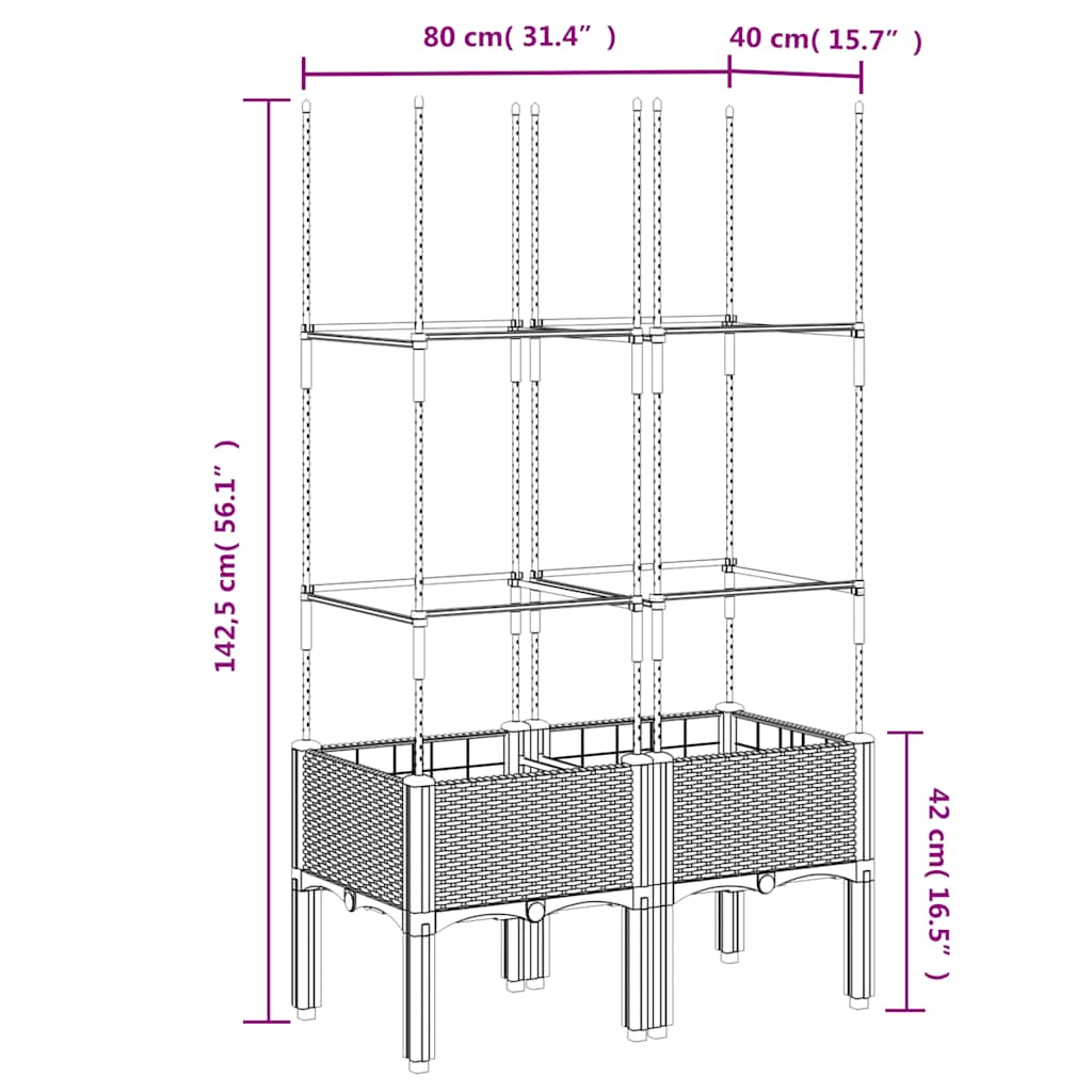 vidaXL Garden Planter with Trellis Blue Grey 80x40x142,5 cm PP