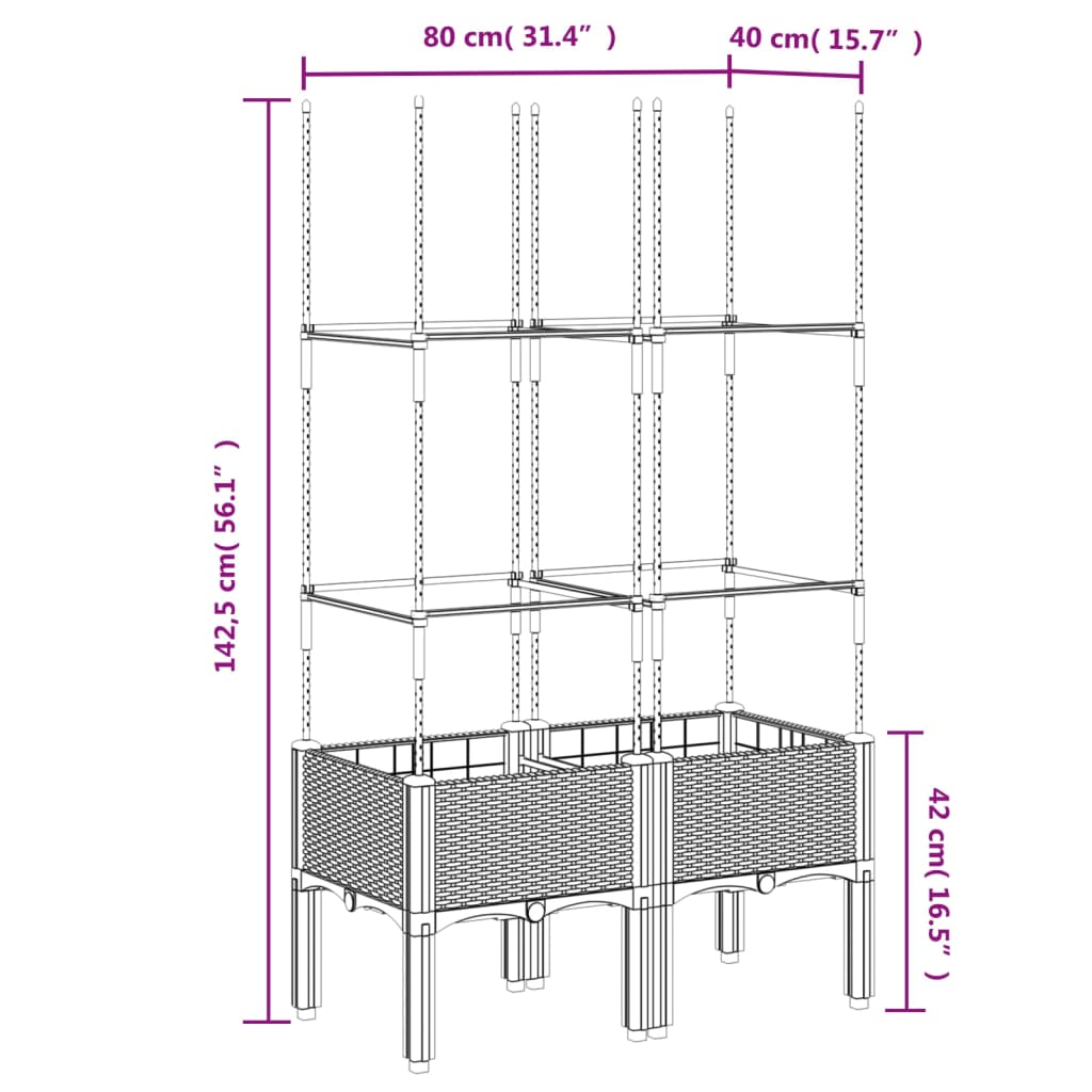 vidaXL Garden Planter with Trellis White 80x40x142.5 cm PP