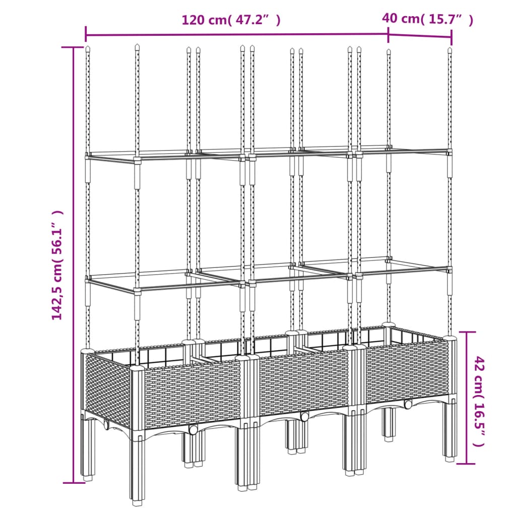 vidaXL Garden Planter with Trellis White 120x40x142.5 cm PP