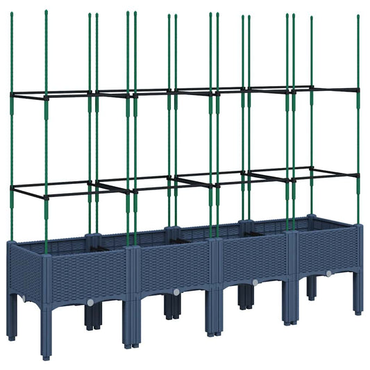 vidaXL Garden Planter with Trellis Blue Grey 160x40x142.5 cm PP