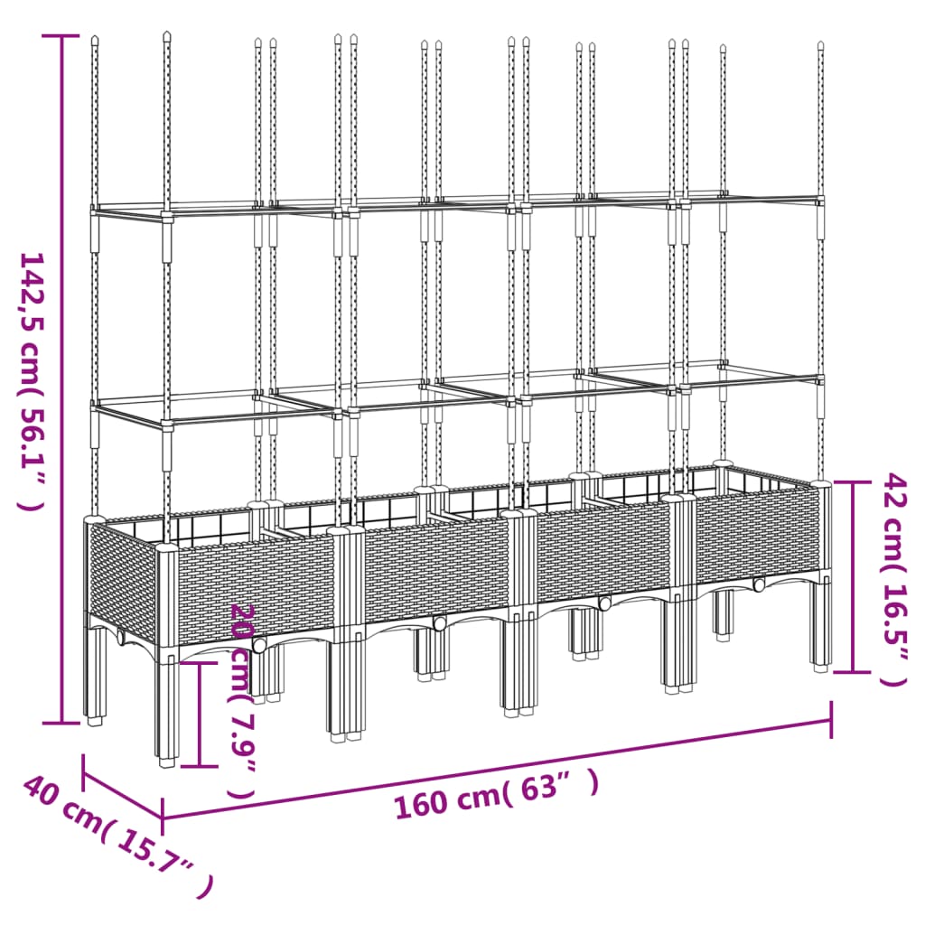 vidaXL Garden Planter with Trellis Brown 160x40x142,5 cm PP