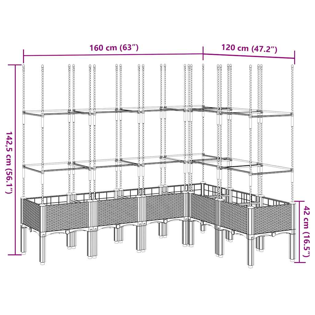 vidaXL Garden Planter with Trellis Black 160x120x142,5 cm PP