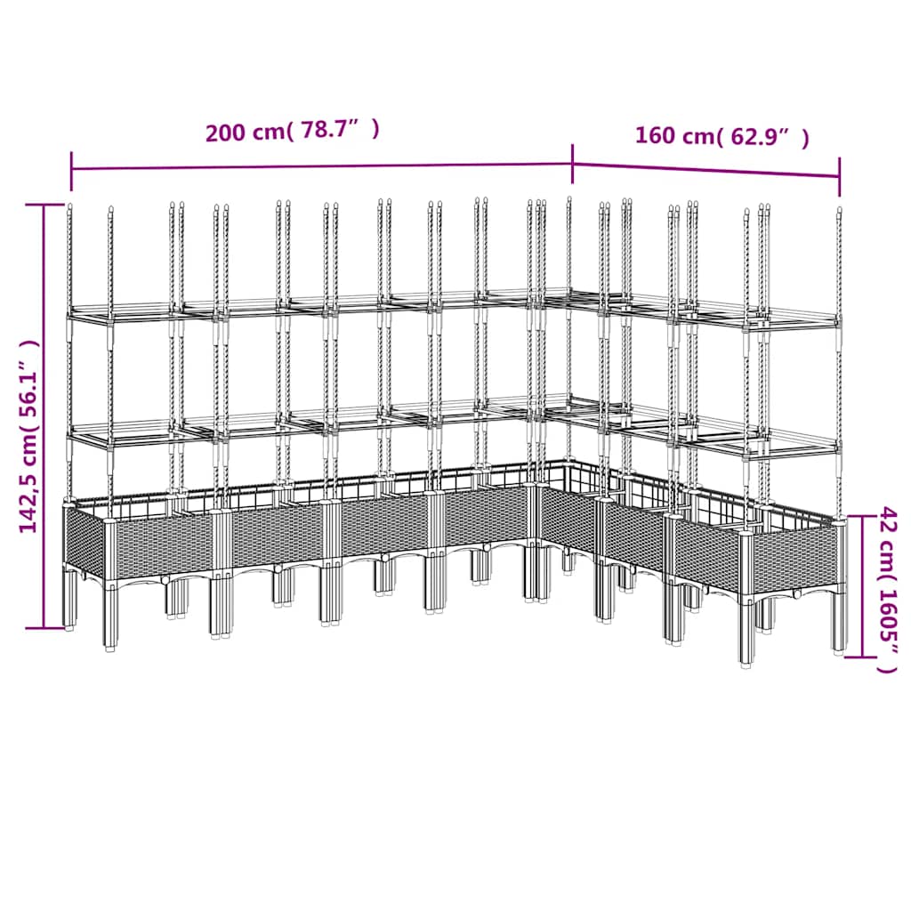 vidaXL Garden Planter with Trellis Blue Grey 200x160x142.5 cm PP