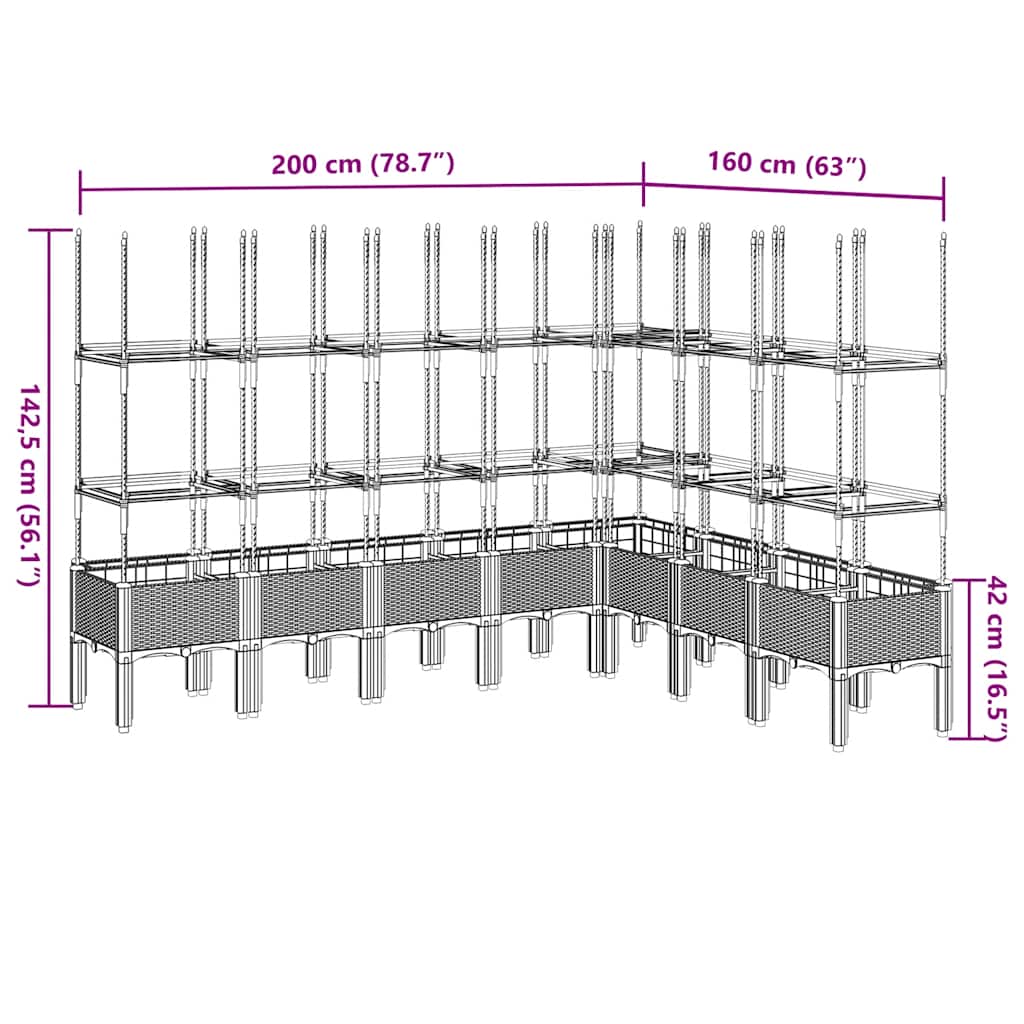 vidaXL Garden Planter with Trellis Light Grey 200x160x142,5 cm PP