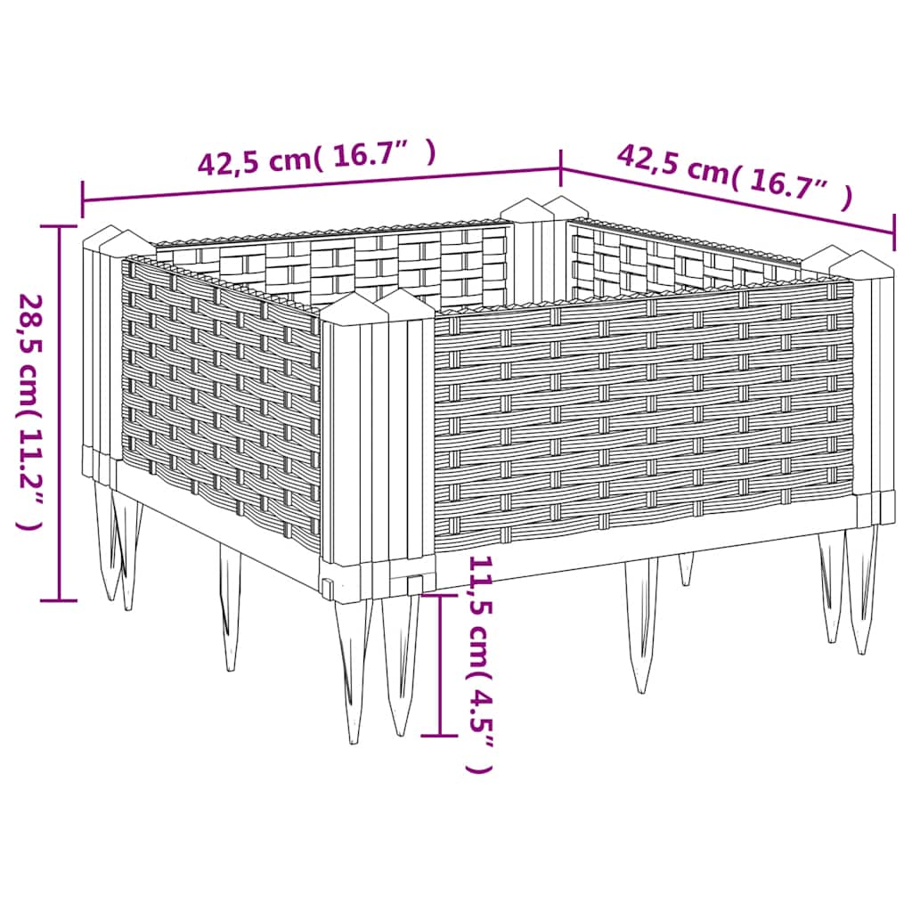 vidaXL Garden Planter with Pegs Blue Grey 42.5x42.5x28.5 cm PP