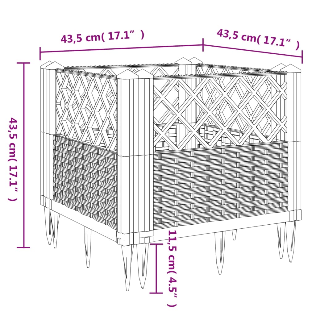 vidaXL Garden Planter with Pegs Brown 43.5x43.5x43.5 cm PP