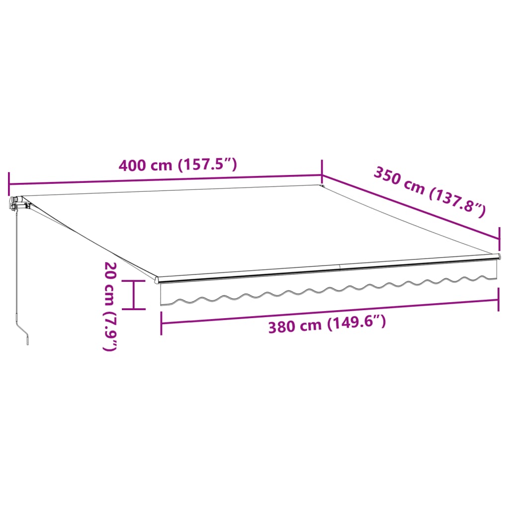 vidaXL Manual Retractable Awning with LED Burgundy 400x350 cm