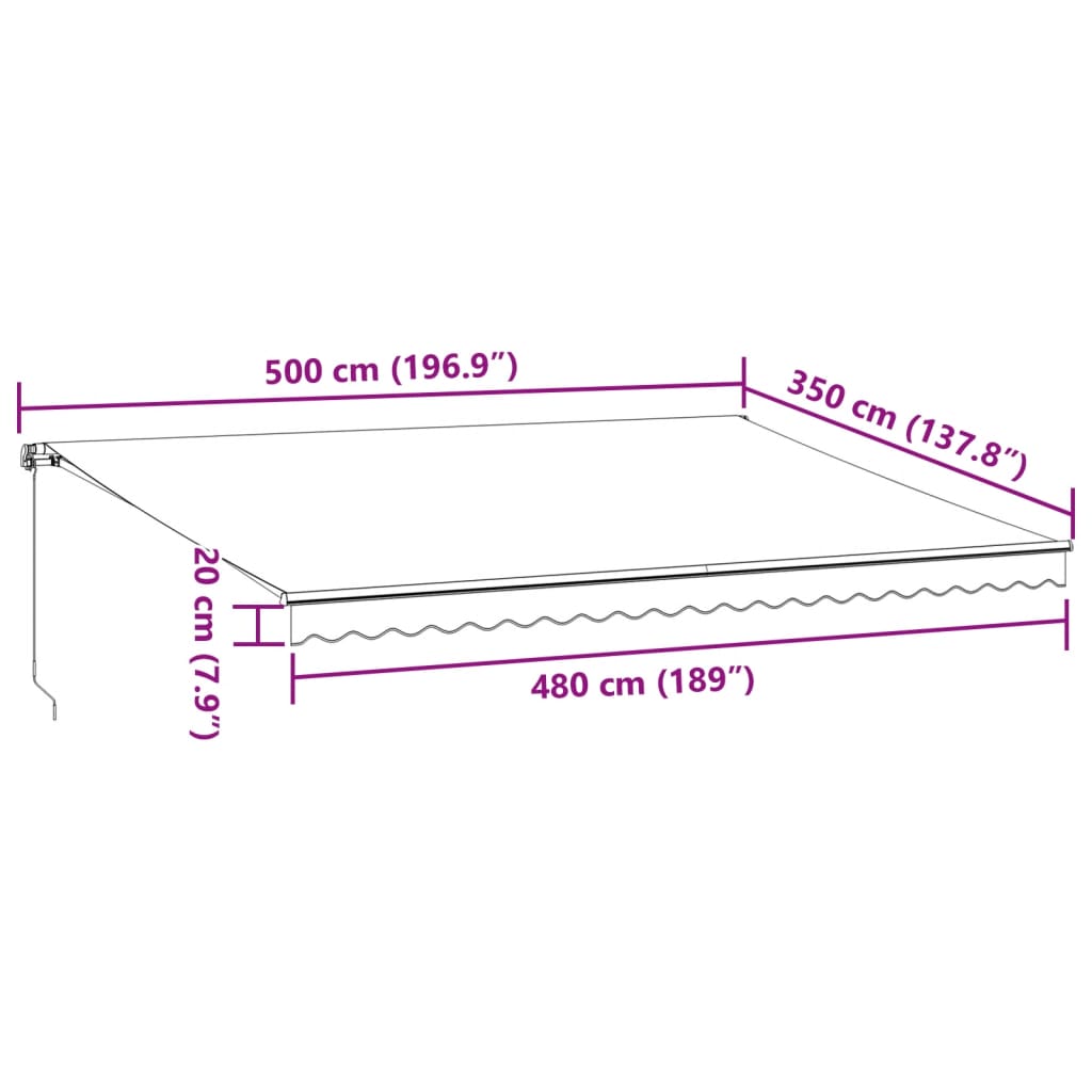 vidaXL Retractable Awning Burgundy 500 x 350 cm Fabric and Aluminium