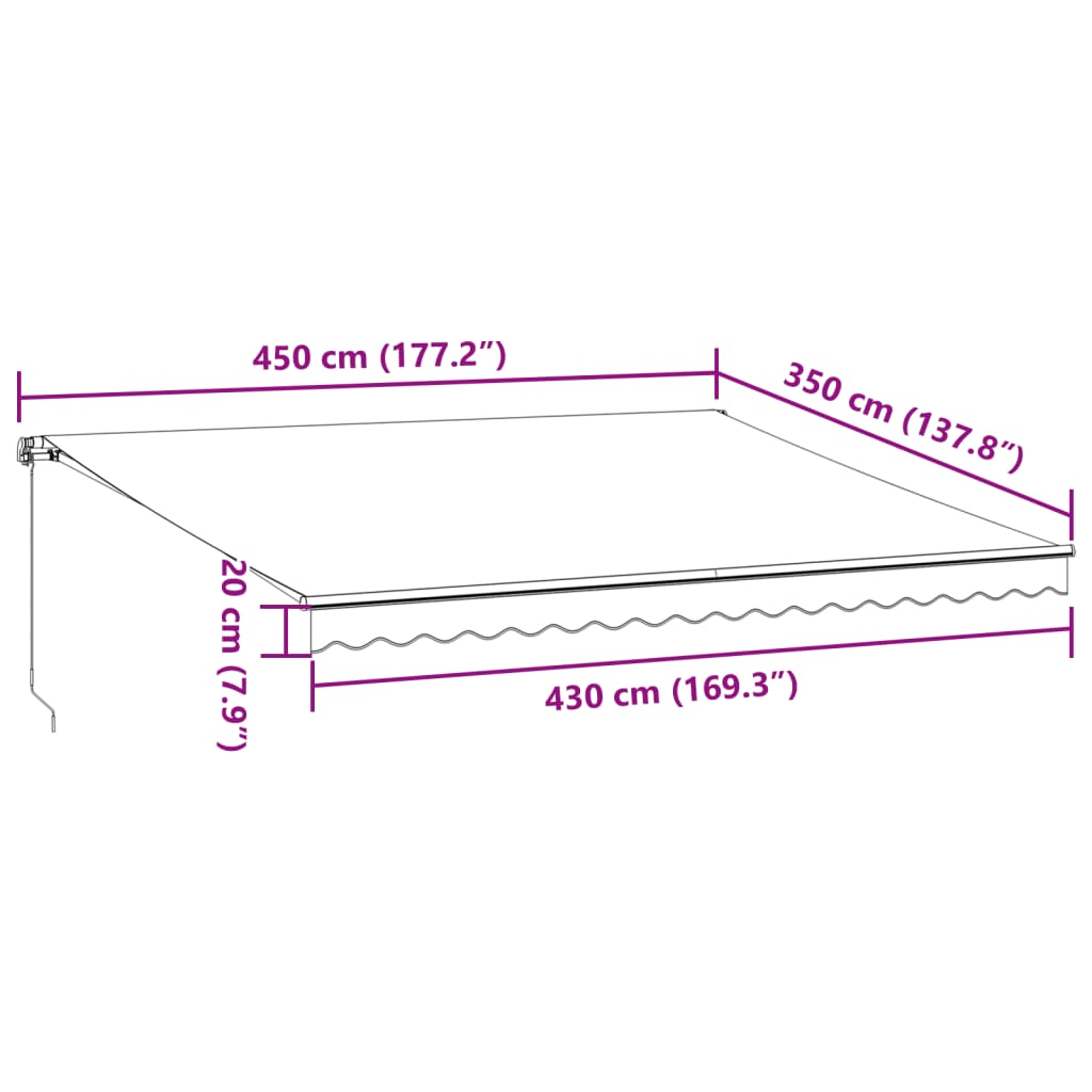 vidaXL Manual Retractable Awning Burgundy 450x350 cm