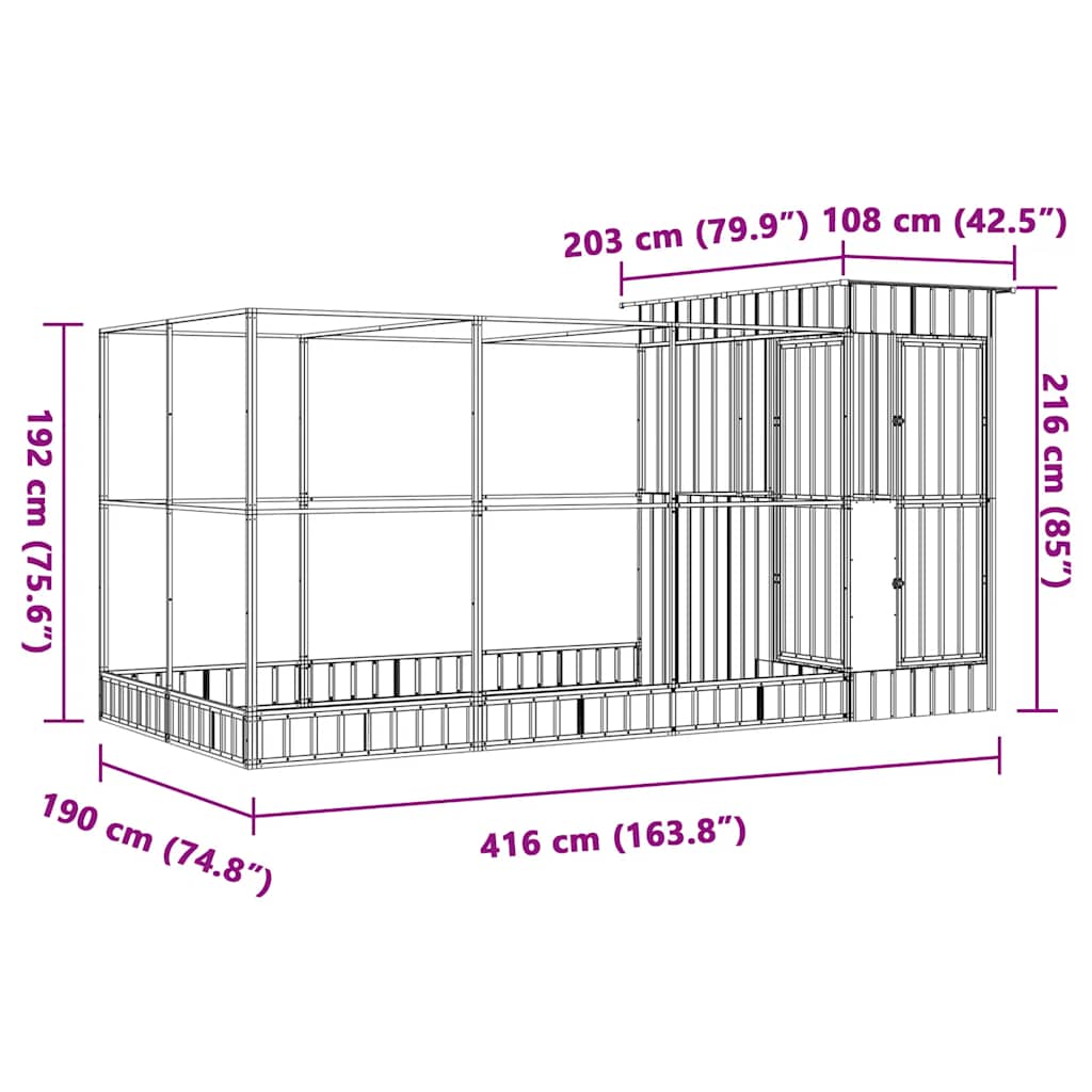 vidaXL Aviary with Extension Silver 416x203x216 cm Steel