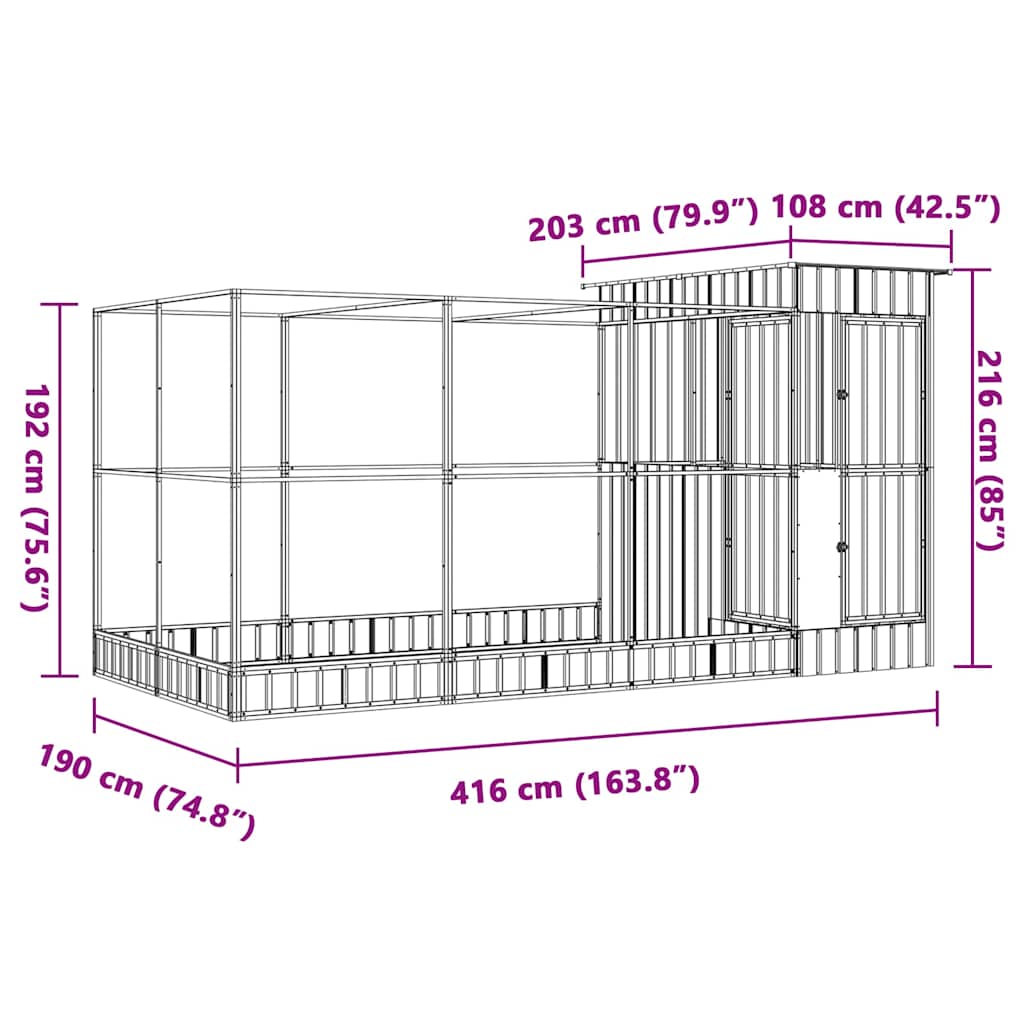 vidaXL Aviary with Extension Silver 416x203x216 cm Steel