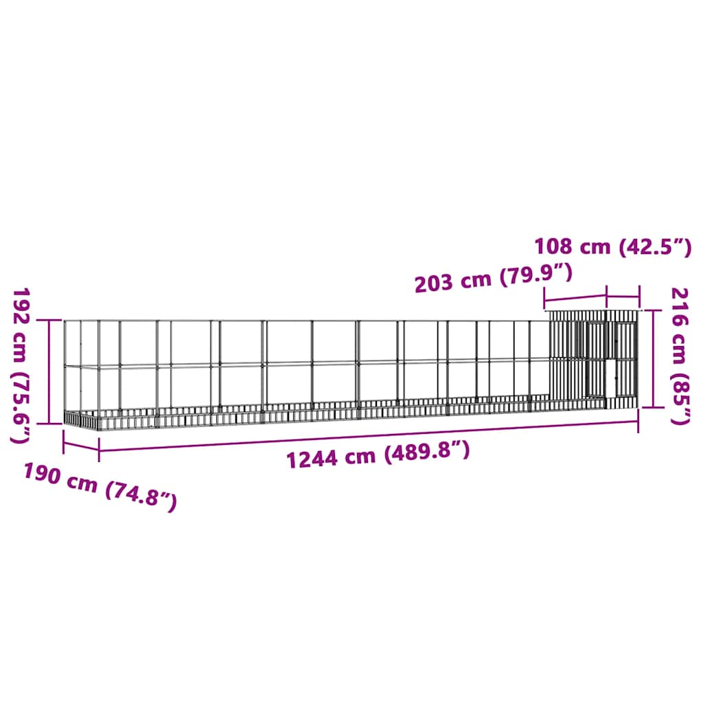 vidaXL Aviary with Extension Silver 1244x203x216 cm Steel