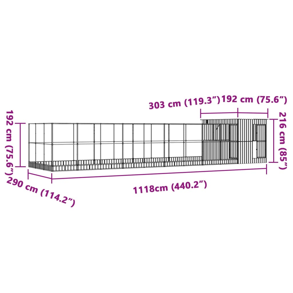 vidaXL Aviary with Extension Silver 1118x303x216 cm Steel