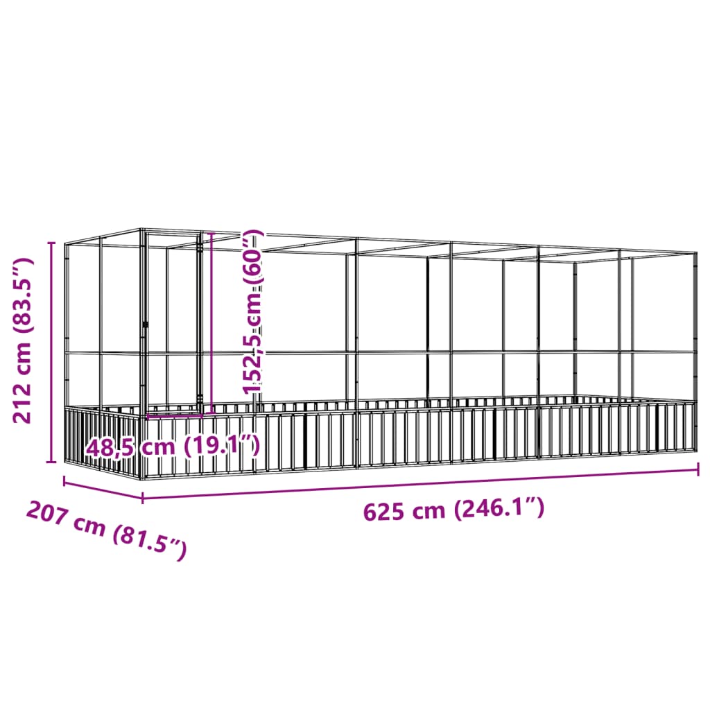 vidaXL Aviary with Extension Silver 625x207x212 cm Steel