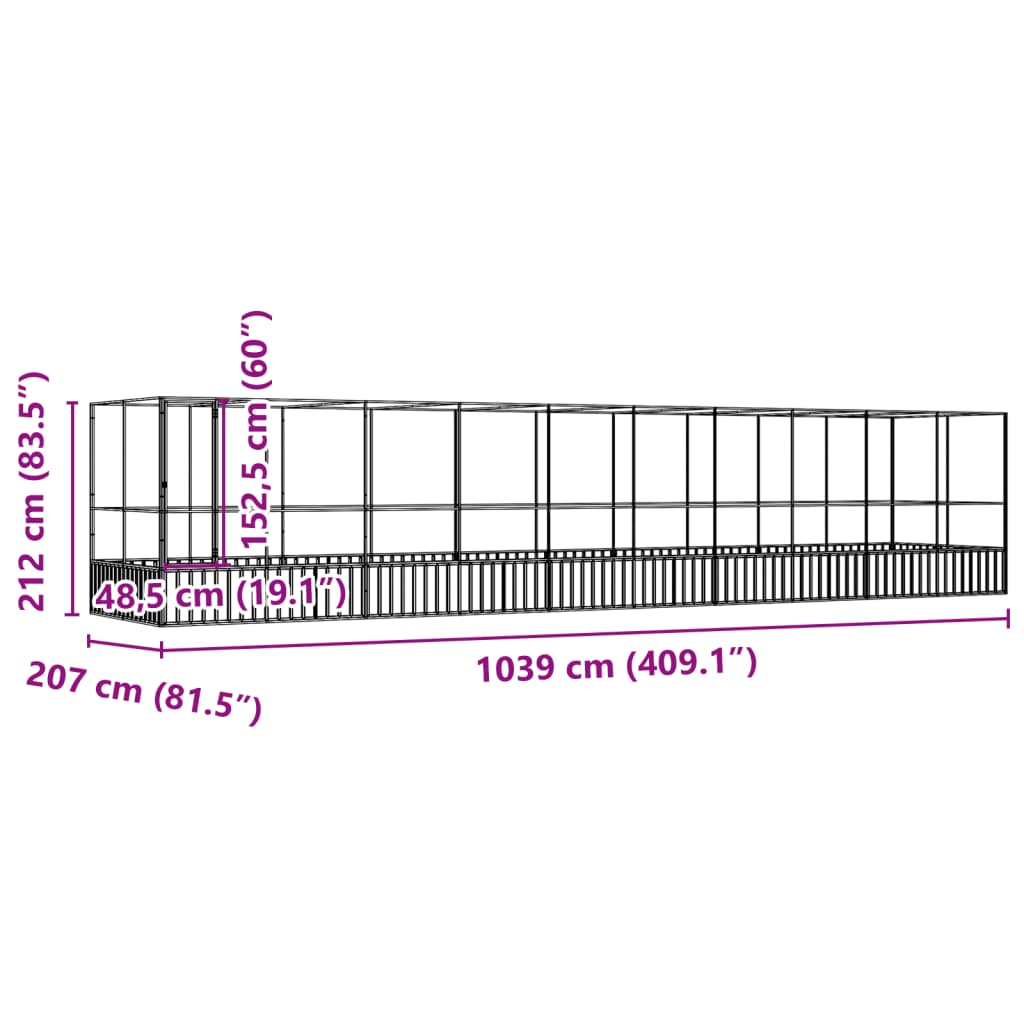 vidaXL Aviary with Extension Silver 1039x207x212 cm Steel