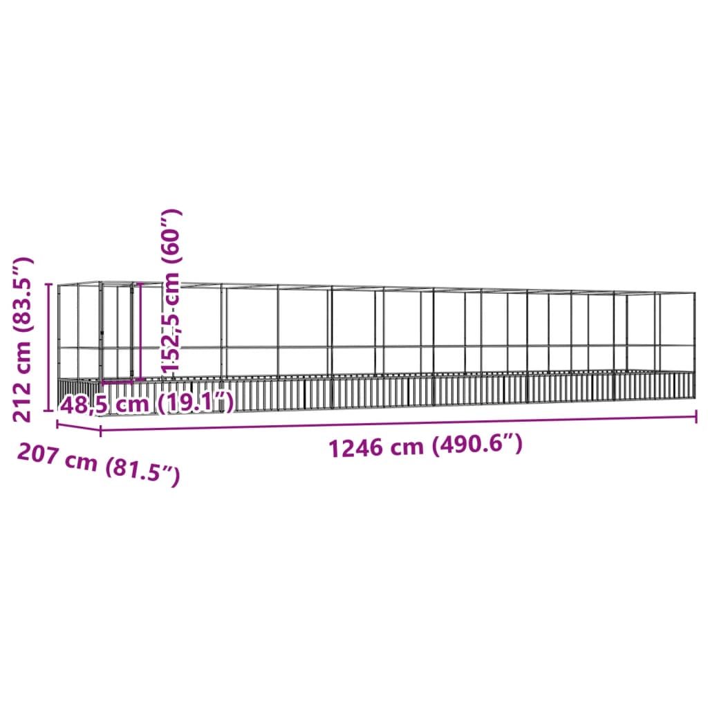 vidaXL Aviary with Extension Silver 1246x207x212 cm Steel