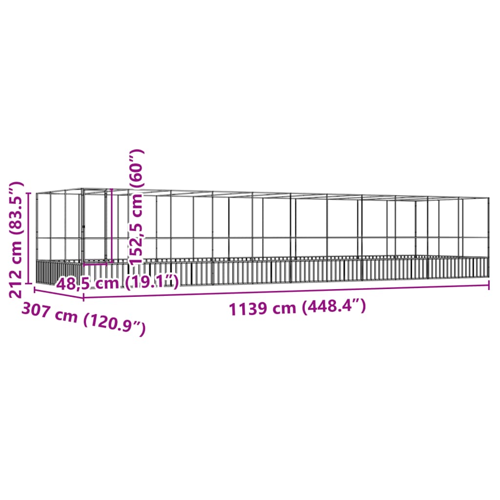 vidaXL Aviary with Extension Silver 1139x307x212 cm Steel