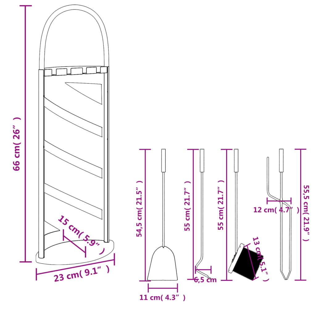 vidaXL 5 Piece Fireplace Tool Set 23x15x66 cm Steel