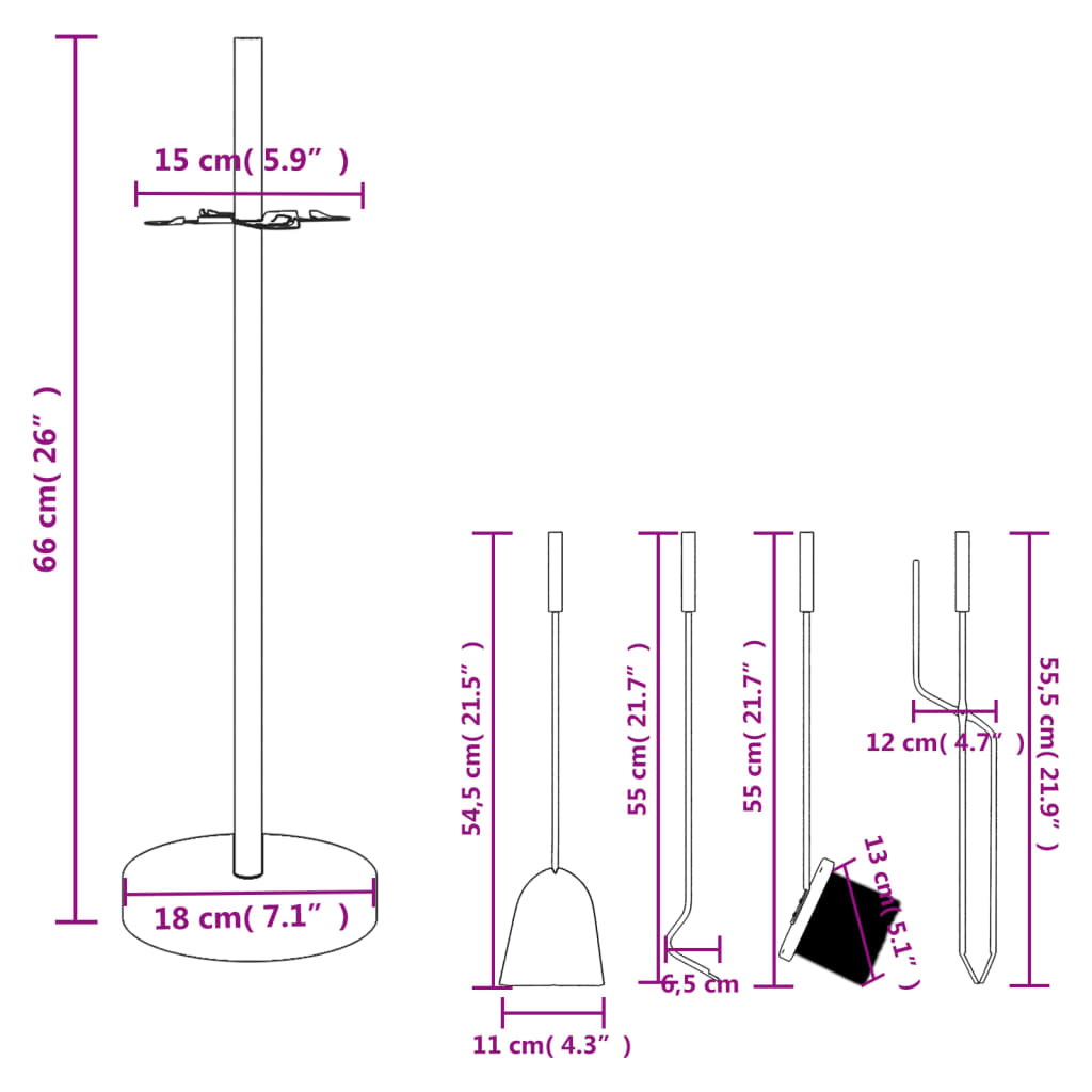 vidaXL 5 Piece Fireplace Tool Set 18x66 cm Steel