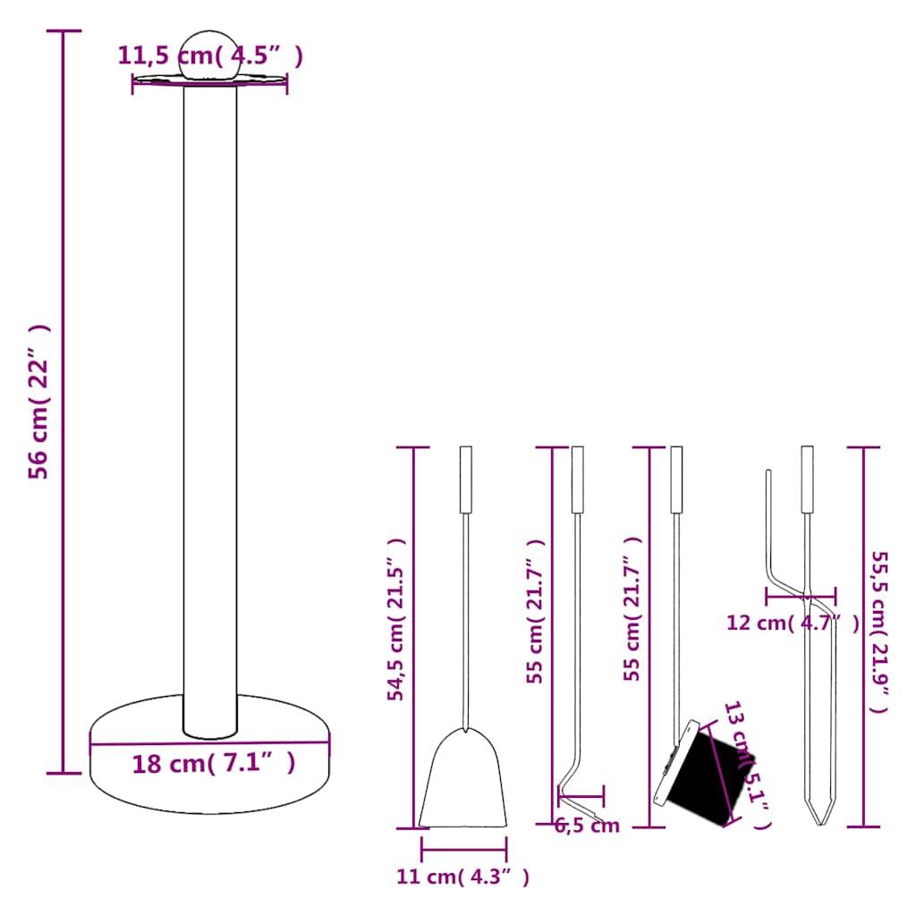 vidaXL 5 Piece Fireplace Tool Set 18x56 cm Steel