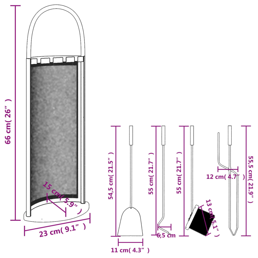 vidaXL 5 Piece Fireplace Tool Set 23x15x66 cm Steel