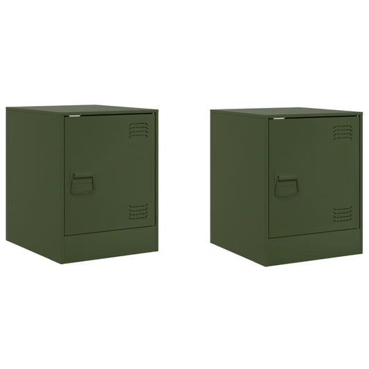 vidaXL Bedside Cabinets 2 pcs Olive Green 34,5x39x44 cm Steel