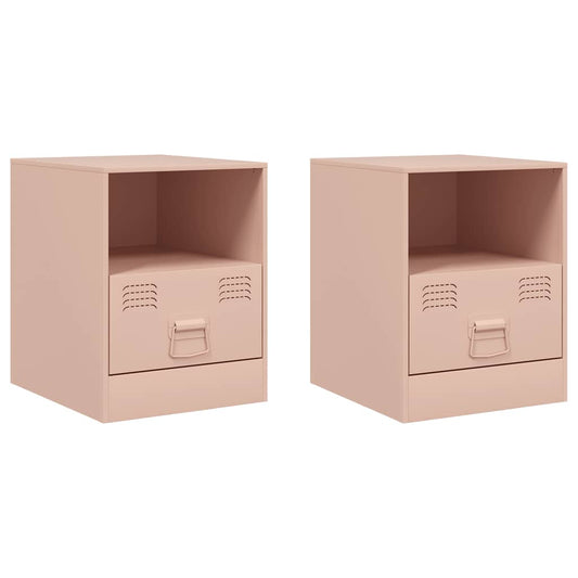 vidaXL Bedside Cabinet | Set of 2 | Pink | Cold-rolled steel | 34.5 x 39 x 44 cm