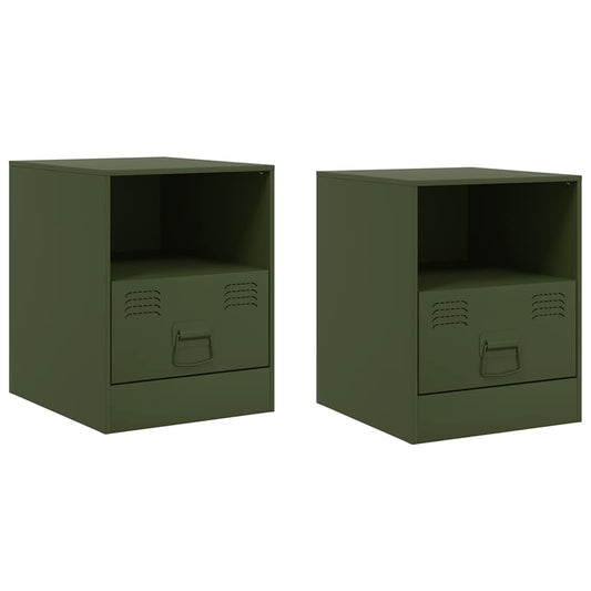 vidaXL Bedside Cabinets 2 pcs Olive Green 34,5x39x44 cm Steel