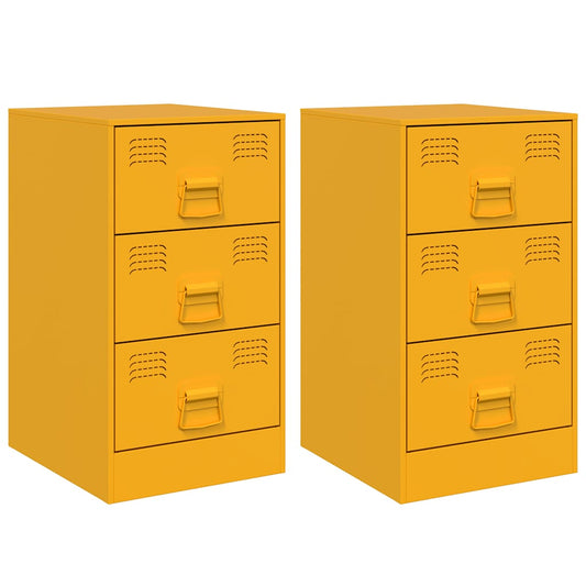 vidaXL Bedside Cabinets 2 pcs Mustard Yellow 34.5x39x62 cm Steel