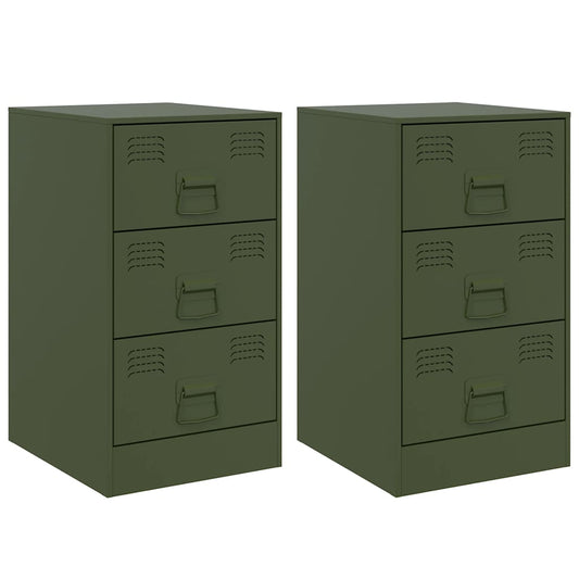 vidaXL Bedside Cabinets 2 pcs Olive Green 34,5x39x62 cm Steel
