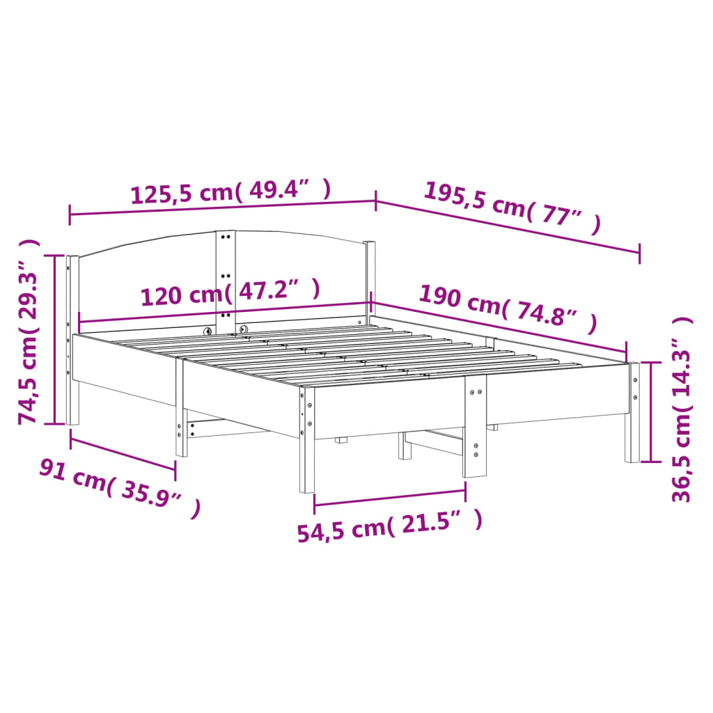 vidaXL Bed Frame without Mattress White 120x190 cm Small Double Solid Wood Pine