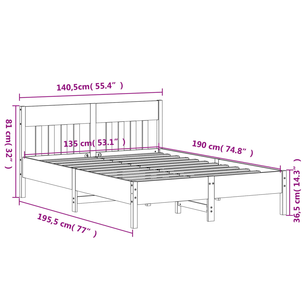 vidaXL Bed Frame without Mattress White 135x190 cm Solid Wood Pine