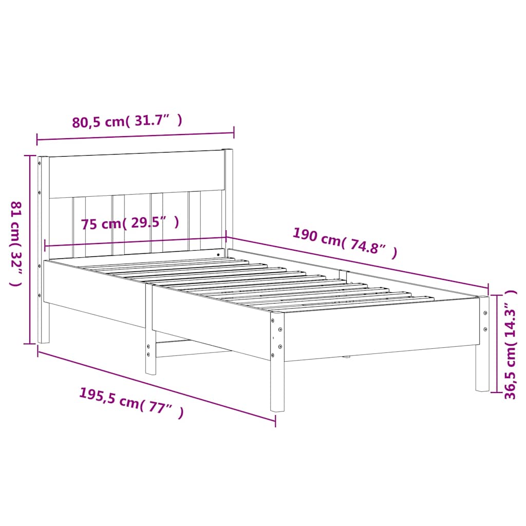 vidaXL Bed Frame without Mattress Wax Brown 75x190 cm Solid Wood Pine