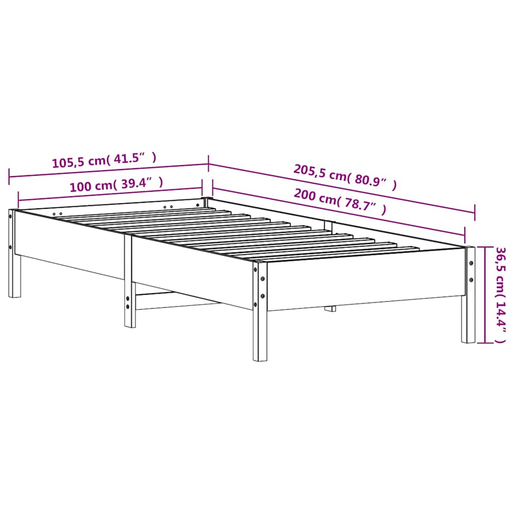 vidaXL Bed Frame | White | Solid Pine Wood | Single | Minimalistic | Bed Frame