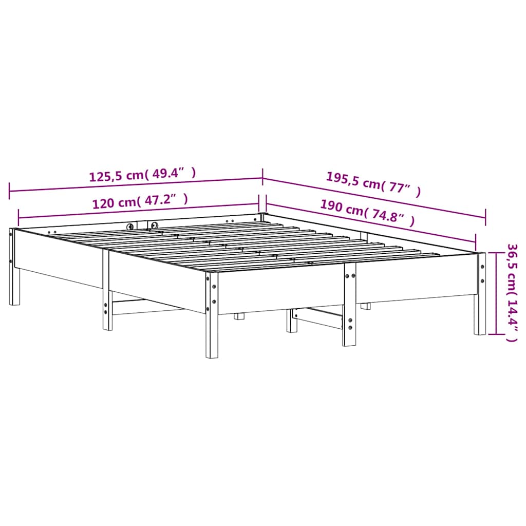 vidaXL Bed Frame without Mattress White 120x190 cm Solid Wood Pine
