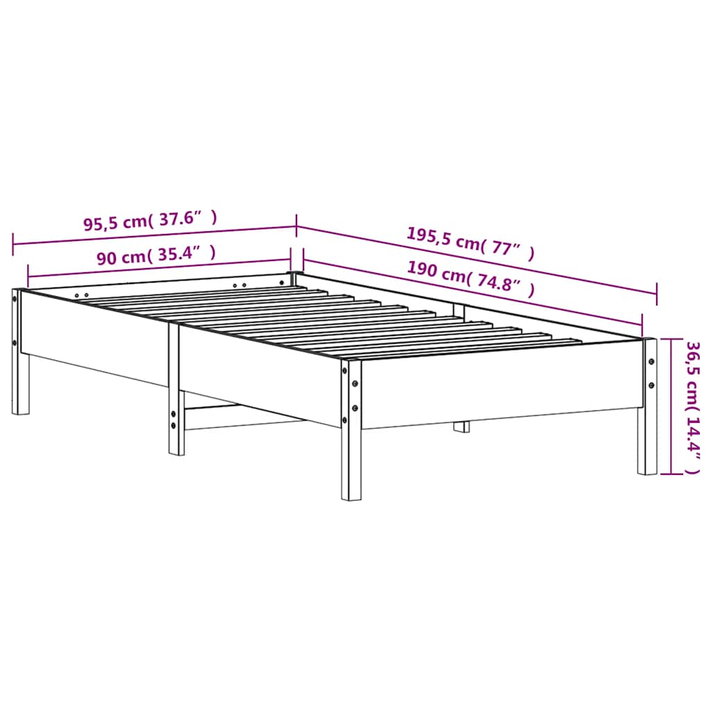 vidaXL Bed Frame without Mattress White 90x190 cm Solid Wood Pine