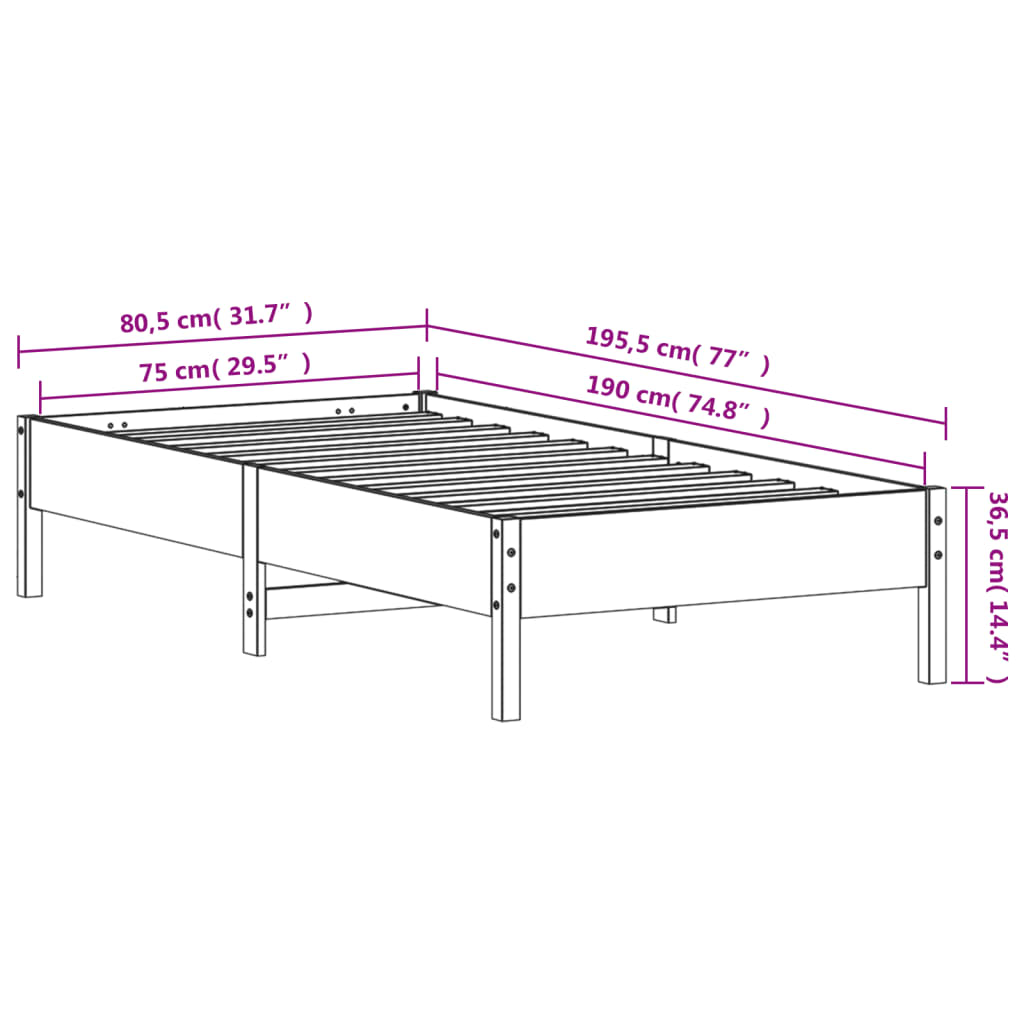 vidaXL Bed Frame | Wax brown | Solid pine wood | Small Single | Durable
