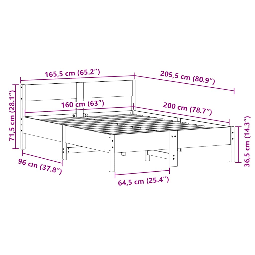 vidaXL Bed Frame without Mattress White 160x200 cm Solid Wood Pine