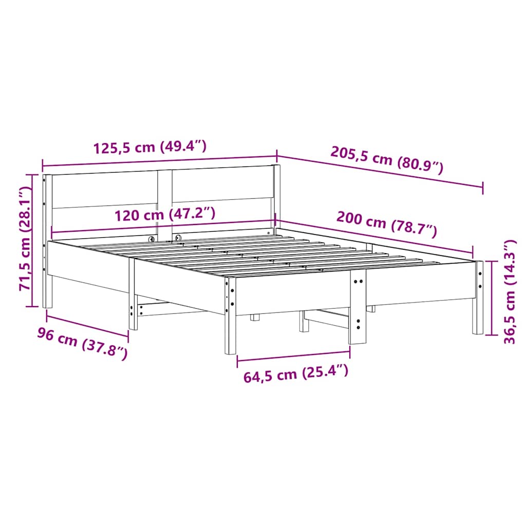 vidaXL Bed Frame without Mattress White 120x200 cm Solid Wood Pine