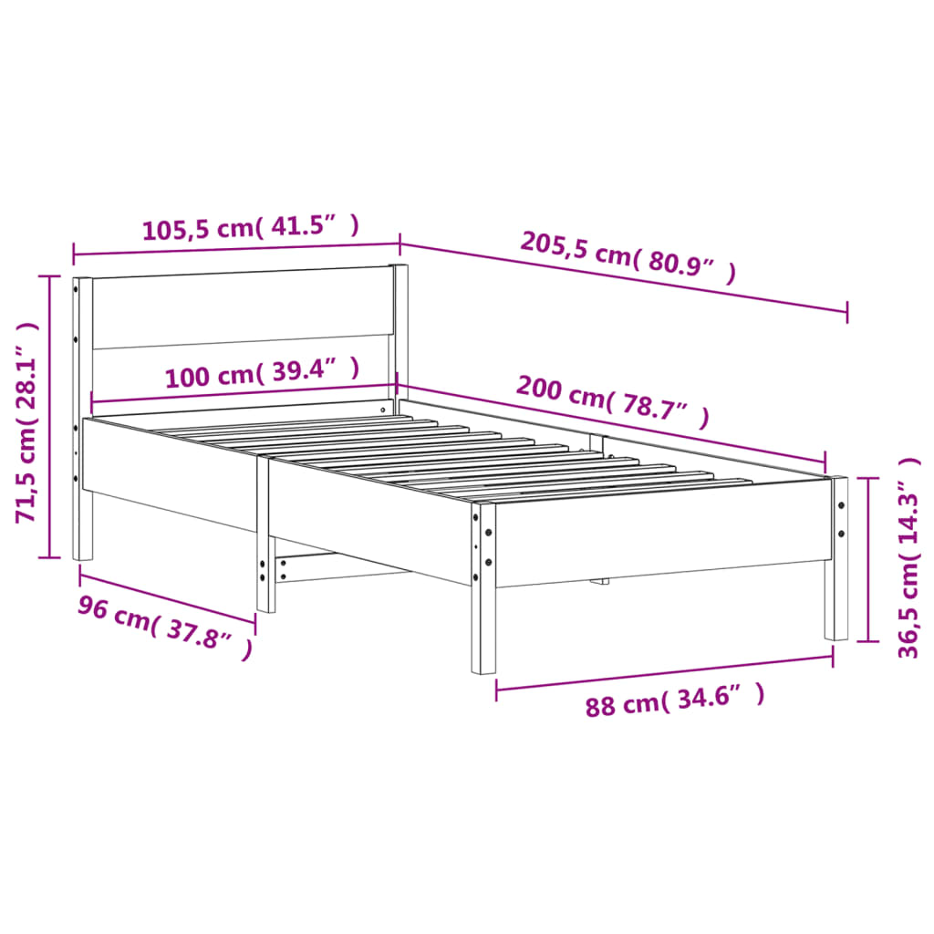 vidaXL Bed Frame without Mattress White 100x200 cm Solid Wood Pine